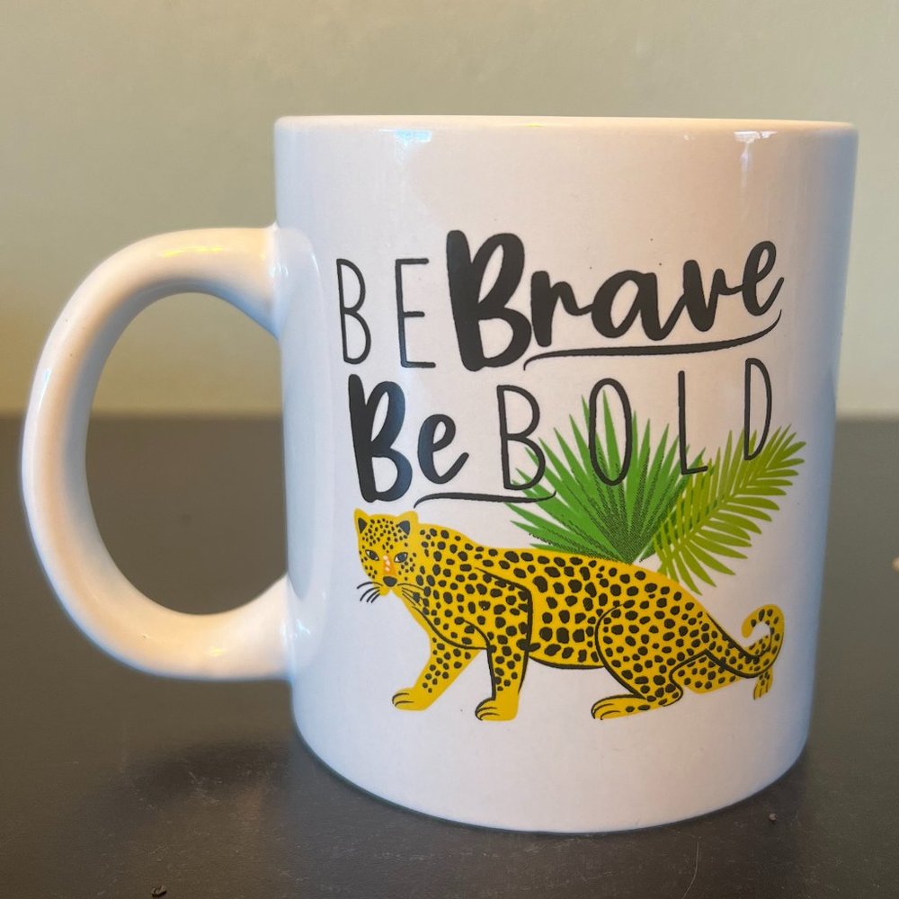 Royal Norfolk BE BRAVE BE BOLD Jungle Cat Leopard Cheetah Ceramic Coffee Cup Mug
